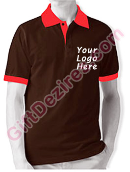 Designer Cocoa and Red Color Polo T Shirts With Company Logo